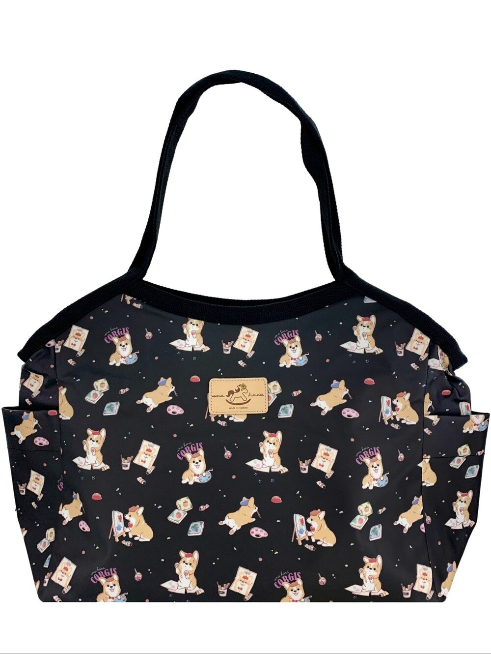 Waterproof Corgi Artist Trapeze Tote Shoulder Bag Cute Handmade Dog Pattern